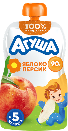 Пюре фруктовое детское АГУША Яблоко-персик, с 6 месяцев, 90г, детальное фото