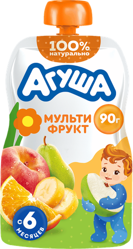 Пюре фруктовое детское АГУША Мультифрукт, с 6 месяцев, 90г, фотография