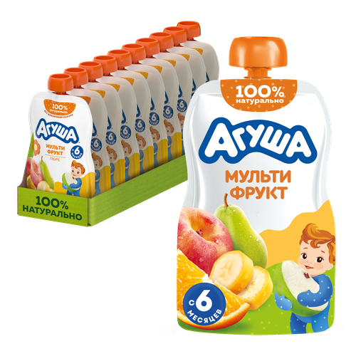 Пюре фруктовое детское АГУША Мультифрукт, с 6 месяцев, 90г, изображение