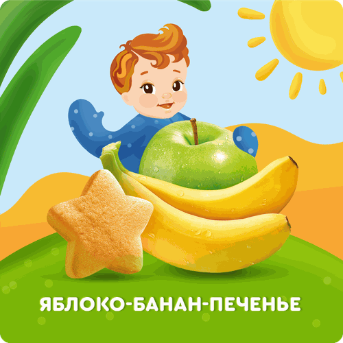 Пюре фруктово-злаковое детское АГУША Яблоко, банан, печенье, с 6  месяцев, 90г, изображение