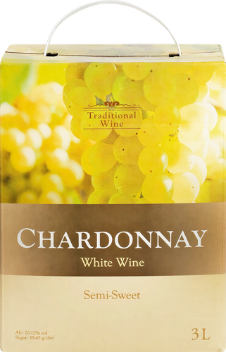 Вино TRADITIONAL WINE Шардоне сортовое белое полусладкое, 3л, вид