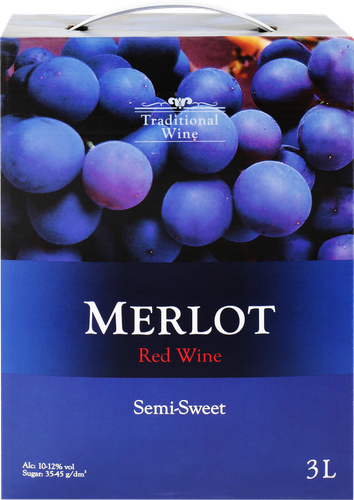 Вино TRADITIONAL WINE Мерло&nbsp;сортовое красное полусладкое, 3л, картинка