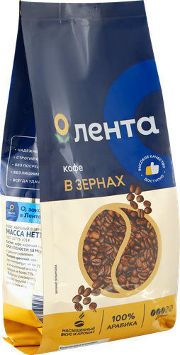 Кофе зерновой ЛЕНТА жареный, 500г, крупный план