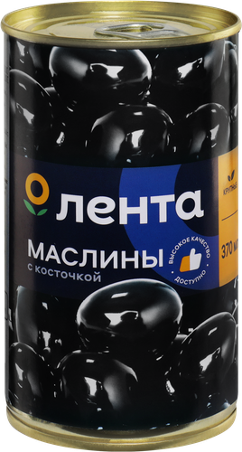 Маслины с косточкой ЛЕНТА черные крупные, 370мл, фото
