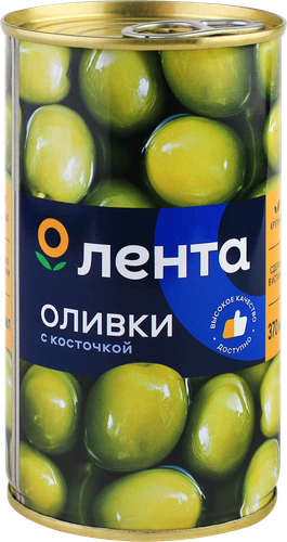 Оливки с косточкой ЛЕНТА зеленые крупные, 370мл, вид