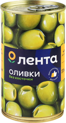 Оливки без косточки ЛЕНТА зеленые крупные, 370мл, картинка