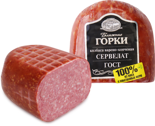 Колбаса варено-копченая БЛИЖНИЕ ГОРКИ Сервелат ГОСТ, 500г, фотография