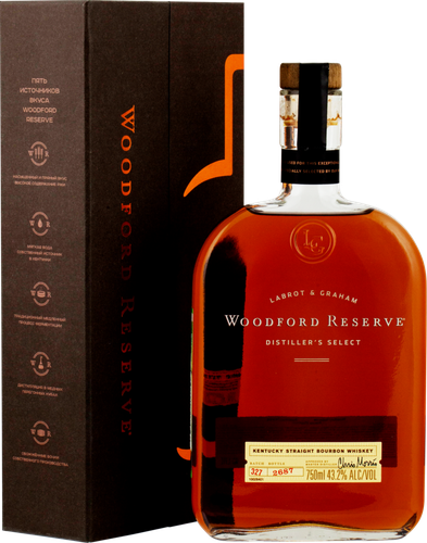 Виски WOODFORD RESERVE Bourbon Whiskey, 43,2%, 0.75л, крупный план