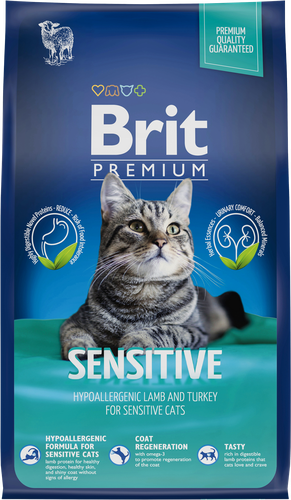Корм сухой для кошек Brit Premium Cat Sensitive с ягненком и индейкой c чувствительным пищеварением, 800г, фото