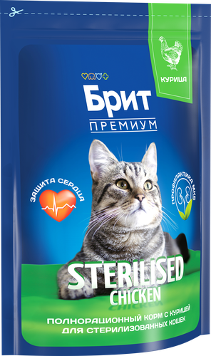 Корм сухой для кошек Brit Premium Cat Sterilized с курицей для кастрированных и стерилизованных, 800г, детальное фото