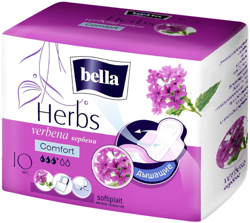 Прокладки BELLA Herbs Verbena Comfort Softiplait, 10шт, крупный план