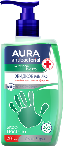 Жидкое мыло AURA Active Herb с антибактериальным эффектом, с алоэ вера, 300мл, фотография