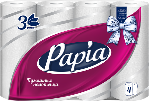 Полотенца бумажные PAPIA 3-слоя, 4шт, детальное фото