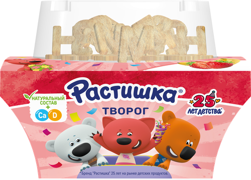 Творог для детей РАСТИШКА Клубника, банан с печеньем 3,5%, без змж, 108г, фото