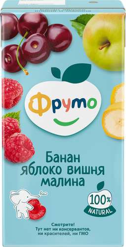 Нектар ФРУТОНЯНЯ Банан, яблоко, вишня и малина, с 3 лет, 500мл, детальное фото