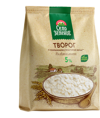 Творог СЕЛО ЗЕЛЕНОЕ 5%, без змж, 500г, детальное фото