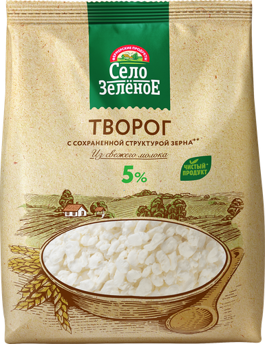 Творог СЕЛО ЗЕЛЕНОЕ 5%, без змж, 500г, детальное фото