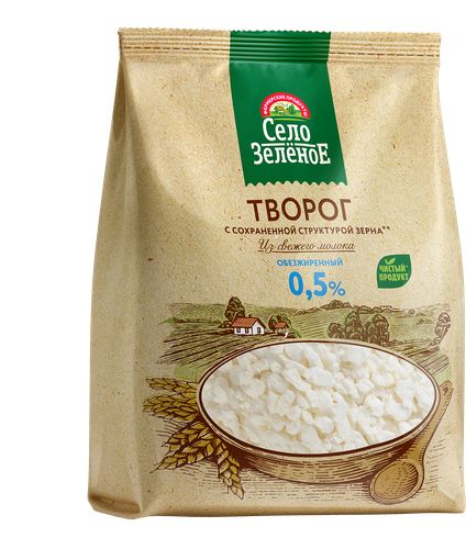 Творог СЕЛО ЗЕЛЕНОЕ обезжиренный, без змж, 500г, фотография