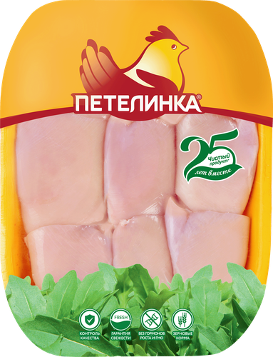 Мясо бедра куриного ПЕТЕЛИНКА бескостное, весовое, крупный план