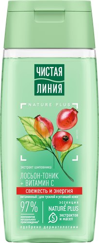 Лосьон-тоник для лица ЧИСТАЯ ЛИНИЯ Витаминный, для тусклой, уставшей кожи, 100мл, крупный план