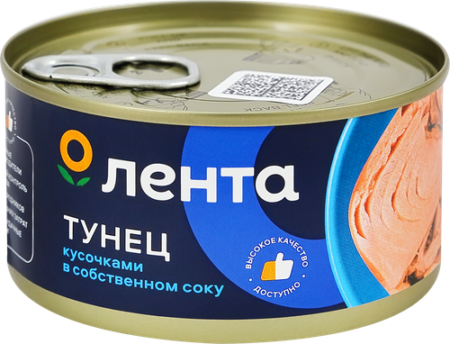 Тунец ЛЕНТА кусочки в собственном соку, 185г, картинка