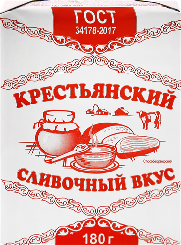 Спред растительно-жировой КРЕСТЬЯНСКИЙ Сливочник 60%, 180г, крупный план