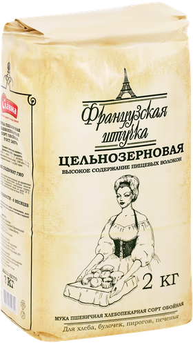 Мука пшеничная ФРАНЦУЗСКАЯ ШТУЧКА цельнозерновая хлебопекарная обойная ГОСТ, 2кг, крупный план