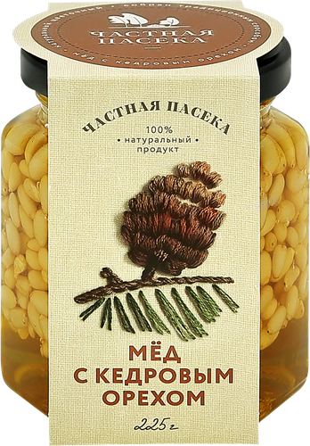 Мед ЧАСТНАЯ ПАСЕКА с кедровым орехом, 225г, детальное фото