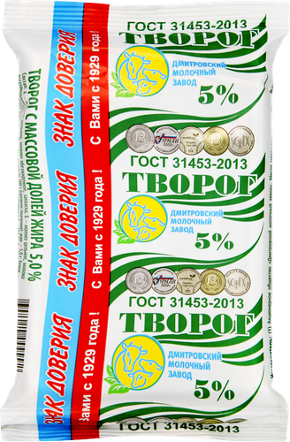 Творог ДМЗ 5% ГОСТ, без змж, 180г, вид