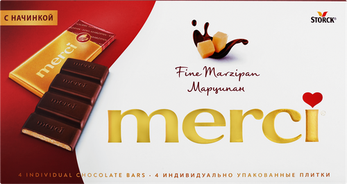 Шоколад темный MERCI с начинкой из марципана, 112г, изображение
