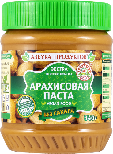 Паста арахисовая АЗБУКА ПРОДУКТОВ Экстра без сахара, 340г, фото