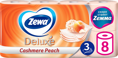 Бумага туалетная ZEWA Deluxe 3-слоя с ароматом персика, 8шт, вид
