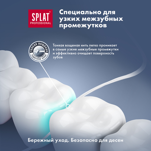 Зубная нить SPLAT тонкая, мятная с волокнами серебра, 30м, фотография