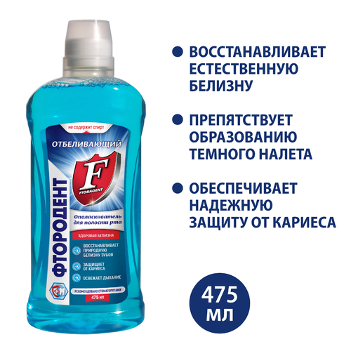 Ополаскиватель для полости рта ФТОРОДЕНТ отбеливающий, 475мл, крупный план