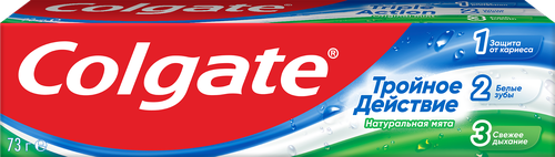 Зубная паста COLGATE Тройное действие Натуральная мята для защиты от кариеса, удаления потемнений с зубов и свежего дыхания, 50мл, фотография