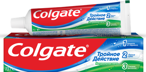 Зубная паста COLGATE Тройное действие Натуральная мята для защиты от кариеса, удаления потемнений с зубов и свежего дыхания, 50мл, вид