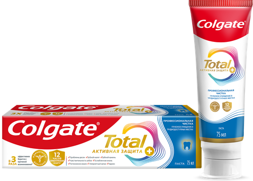 Зубная паста COLGATE Total 12 Профессиональная чистка со специальным ингредиентом для гладких и блестящих зубов, с цинком и аргинином для антибактериальной защиты, 75мл, картинка