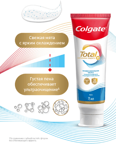 Зубная паста COLGATE Total 12 Профессиональная чистка со специальным ингредиентом для гладких и блестящих зубов, с цинком и аргинином для антибактериальной защиты, 75мл, картинка