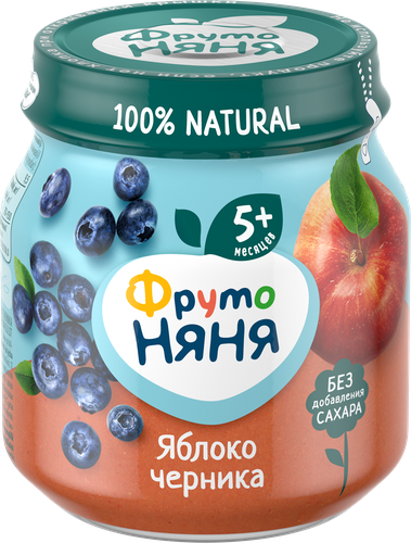 Пюре фруктово-ягодное ФРУТОНЯНЯ Яблоко, черника, с 5 месяцев, 100г, фотография