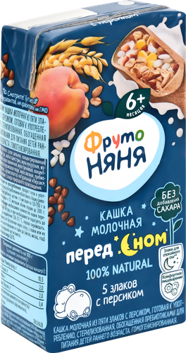 Кашка мультизлаковая ФРУТОНЯНЯ молочная, с персиком и пребиотиками, с 6 месяцев, 200мл, детальное фото