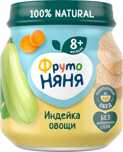 Пюре мясо-овощное ФРУТОНЯНЯ Индейка с овощами, с 8 месяцев, 100г, детальное фото