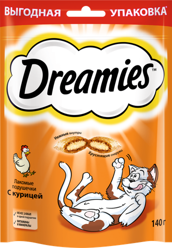 Лакомство для кошек DREAMIES Подушечки с курицей, 140г, фото