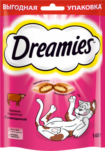 Лакомство для кошек DREAMIES Подушечки с&nbsp;говядиной, 140г, детальное фото