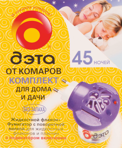 Комплект от комаров БЭБИ ДЭТА Жидкость 45 ночей, 30мл + электрофумигатор, изображение