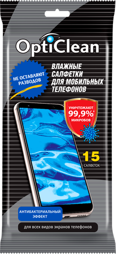 Салфетки влажные для мобильных телефонов OPTI CLEAN,15шт, вид