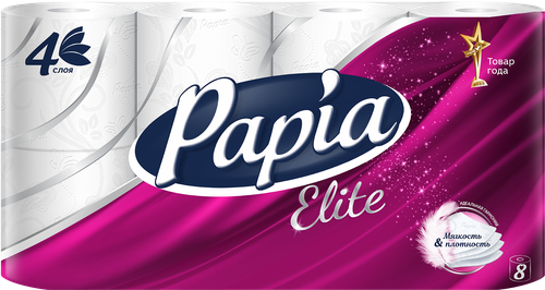 Бумага туалетная PAPIA Deluxe 4-слоя, 8шт, крупный план