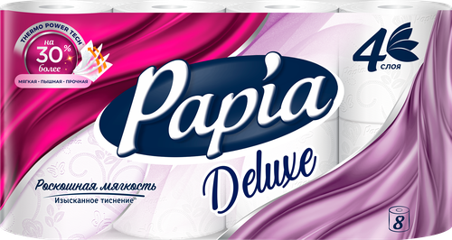 Бумага туалетная PAPIA Deluxe 4-слоя, 8шт, вид