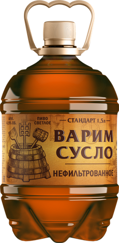 Пиво светлое ВАРИМ СУСЛО пастеризованное нефильтрованное 4,9%, 1.5л, изображение