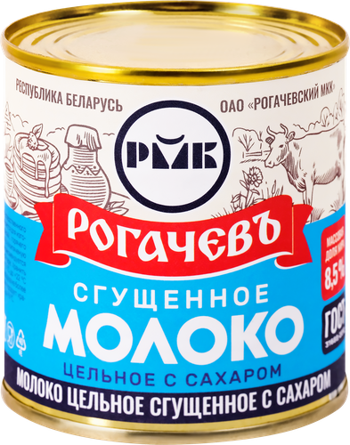 Молоко сгущенное РОГАЧЕВЪ цельное с сахаром 8,5%, без змж, 380г, изображение