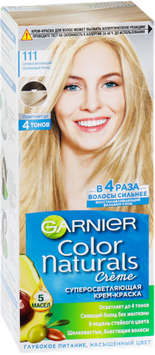 Краска для волос COLOR NATURALS 111 Платиновый блонд, с 3 маслами, 110мл, изображение